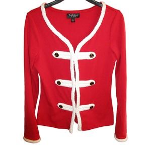 Katherine New York Jacket Top Size Small Red White LS Nautical Sailor Anchor